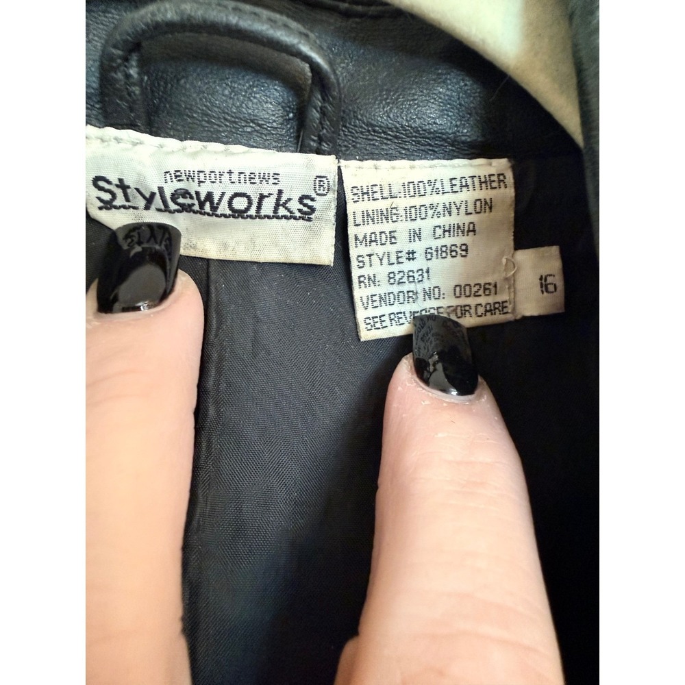 Newport News Styleworks Vintage‎ Black Leather Blazer Jacket Womens 16 61869 - Picture 2 of 4